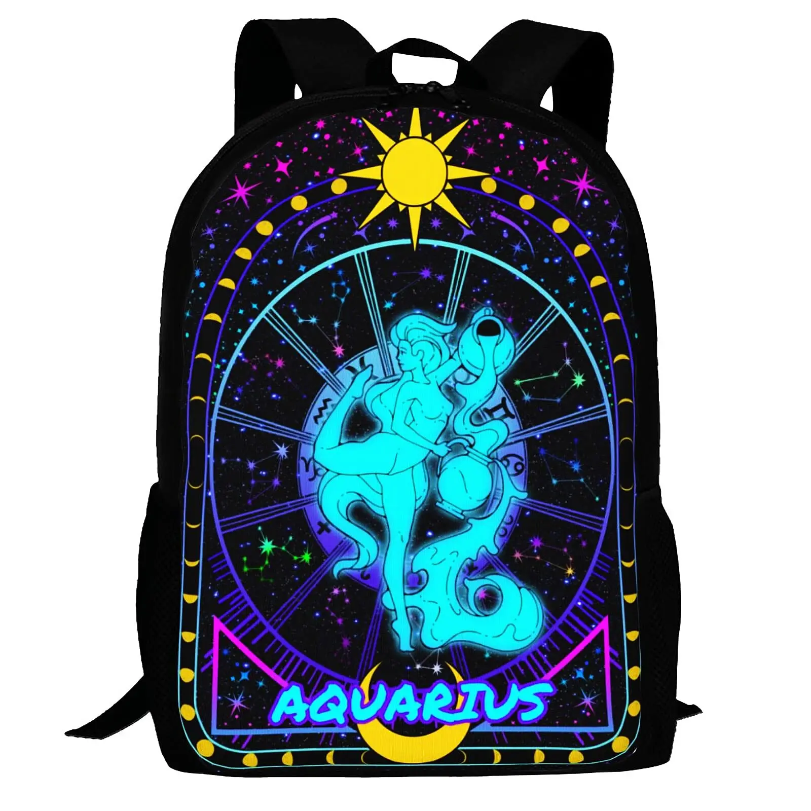 Twelve Constellations Backpack Divination Theme Sun and Moon Star Print Student Schoolbag Large Capacity Sport Travel Daypack