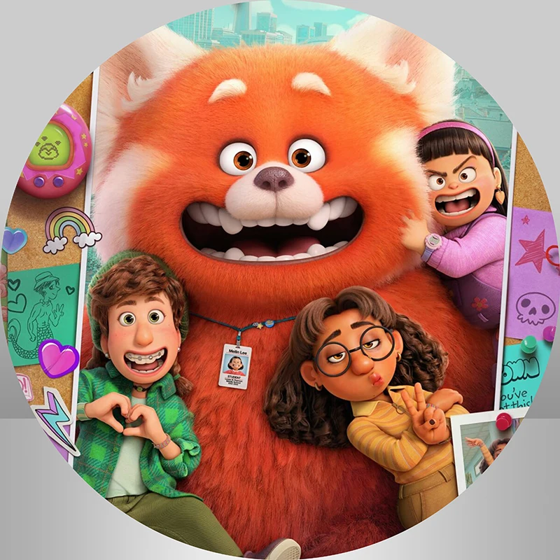 Turning Red Birthday Party Round Backdrop Cover Kids Baby Shower Photography Background Banner Circle Cake Table Bannner Custom