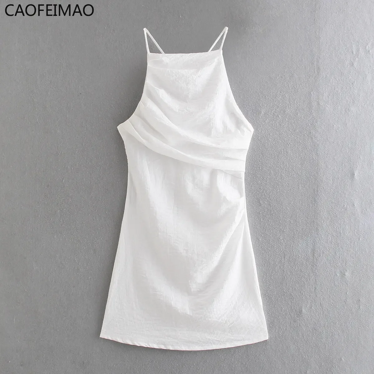 Caofeimao-Mini Robe Blanche Élégante pour Femme, Tenue Décontractée, à la Mode, Chic, de Bal, Courte, Été 2023