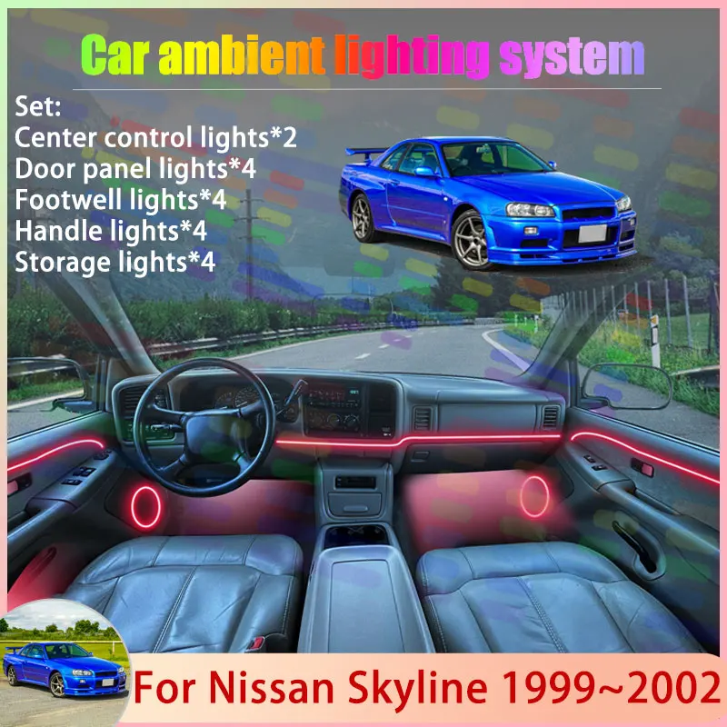 

For Nissan Skyline 1999 2001 2002 R34 MK10 GTR 2/18 in 1 Car Atmosphere Light Lamp RGB Shade Ensemble Streamer Atmosphere Set