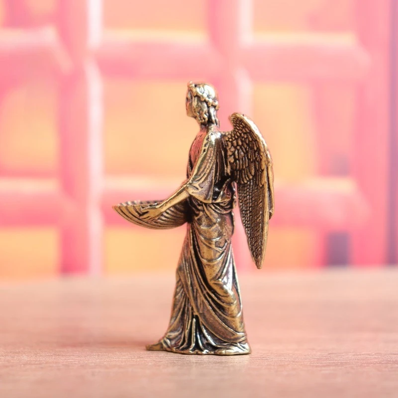 Brass Winged Angel Figurine, Vintage Metal Mini Statue, Desktop Tabletop Decor, Collectible Small Metal Handicraft Ornament