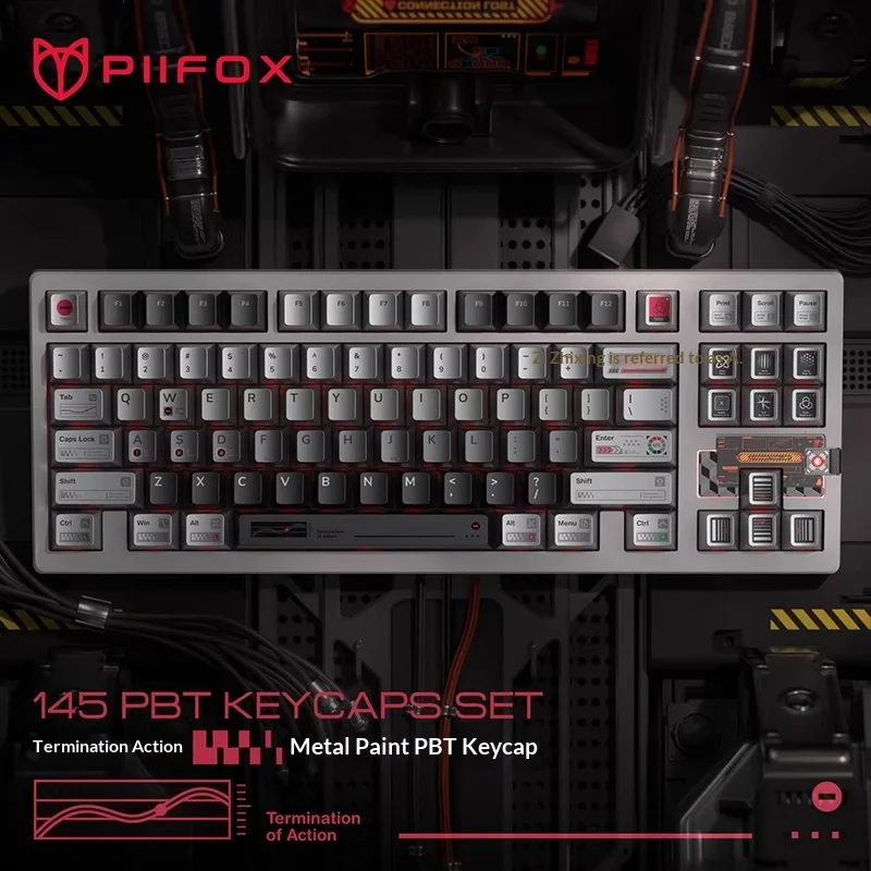 PIIFOX Terminate Operation Metallic Paint Industrial Heavy Metal Style Custom 5-Side Dye-Sublimation PBT Keycaps 114 Keycaps