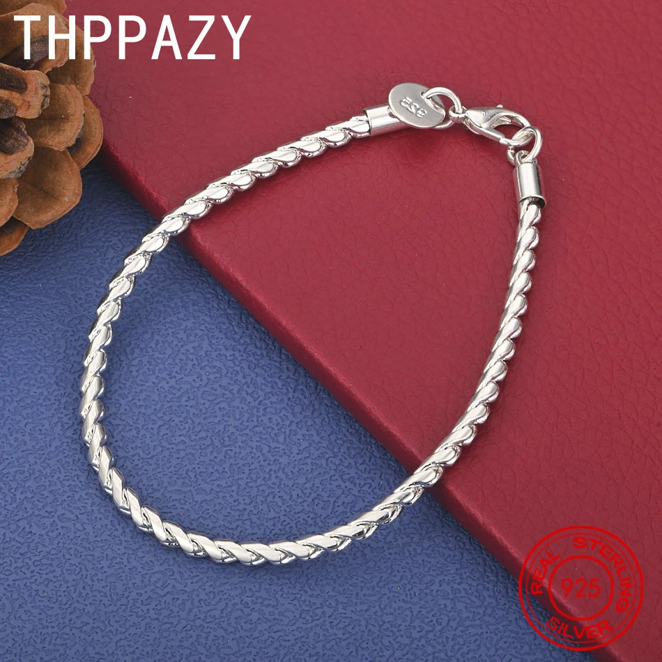 

THPPAZY 925 Sterling Silver 4mm Twisted Rope Chain Bracelet Fashion Charm Simple Jewelry Anniversary Women Party 8 Inches Chain