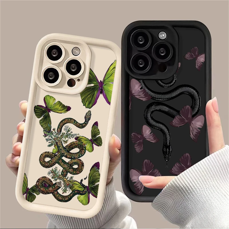 Snake Butterfly Graphic Printing Protective Case For iPhone 16 15 14 13 12 11 Pro Max X XS X S Max XR SE 2020 7 8 Plus iphone16