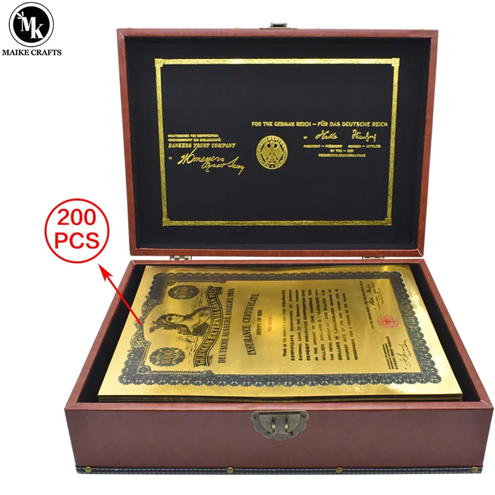 1924 German Bond 1000 Mark Insurance Certificate Gold Foil Reel with UV Serial Number Collectible Business Gift