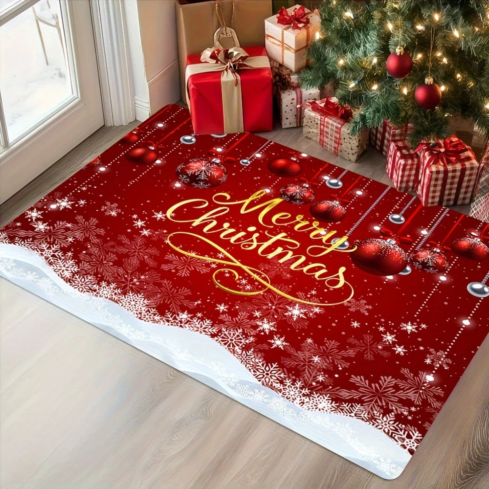 Sparkle Christmas Bauble Welcome Rug Luxury Golden Star Doormat Winter Area Rug Floor Mat Bedroom Cloakroom Balcony Decor