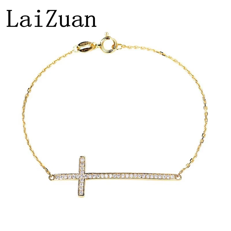 LaiZuan Solid 18k AU750 Yellow Gold Cross Natural Diamonds Bracelet For Women Diamonds Trendy Fine Jewelry Anniversary Gifts