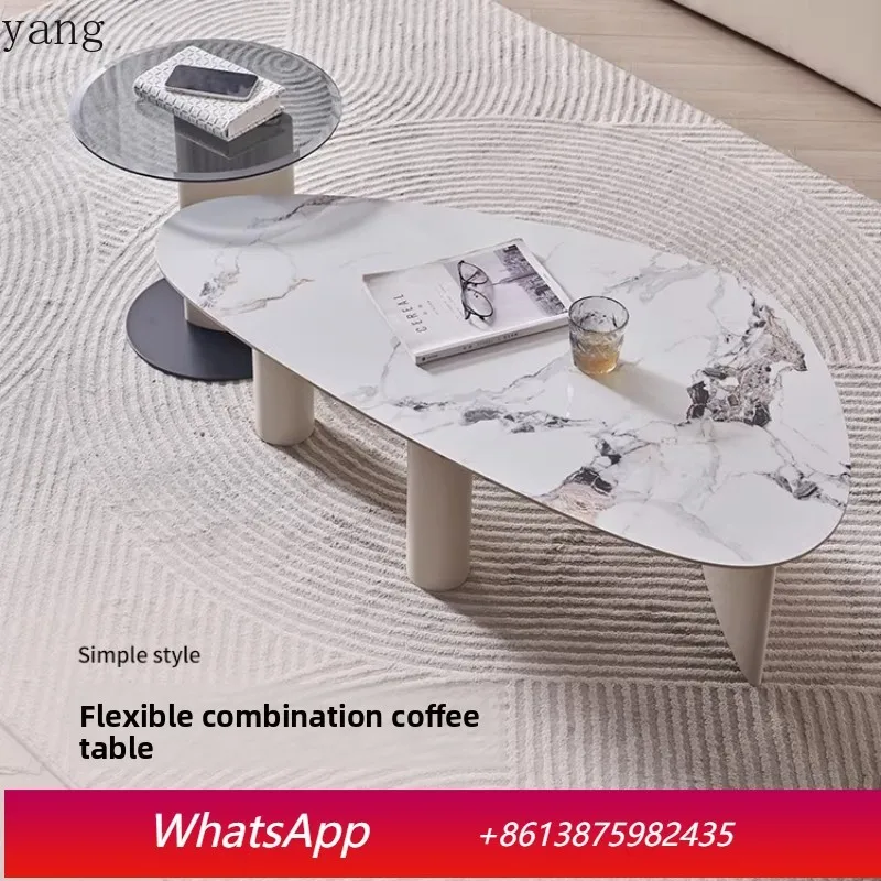 

LMM living room household small apartment Italian minimalist rock slab tea table high-end coffee table combination