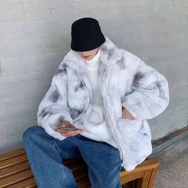 

Осень-зима, корейская модная мужская одежда Y2K, универсальная одежда с длинным рукавом и воротником-стойкой, теплый однотонный трендовый топ на молнии с принтом ягненка