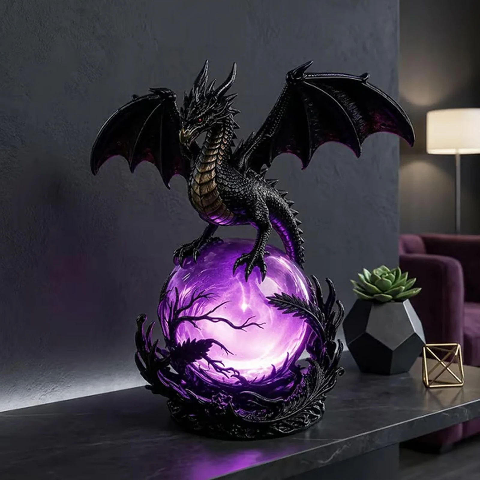 Gothic Dragon LED Crystal Ball Lamp Multifunctional USB Powered Mystic Orb Lights for Bedroom Shelf Altar Halloween Decoration