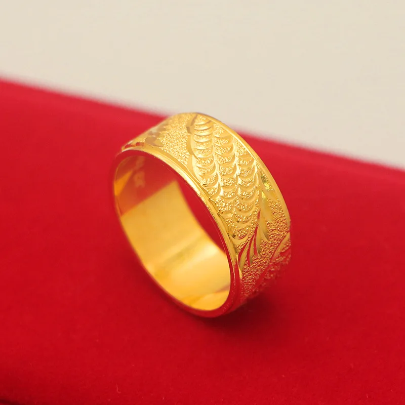 

Dragon Pattern Engine-Turned Ring for Men (24K AU999) - Hollow Engine-Turned Dragon Head, Shiny Ring Edge, Wedding Look