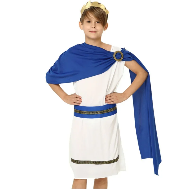 Greek Toga Costume for Boys Girls Kids Ancient Greece Prince/Princess Cosplay Fancy Outfit Mythos Grecian Rome Toga Dress Up