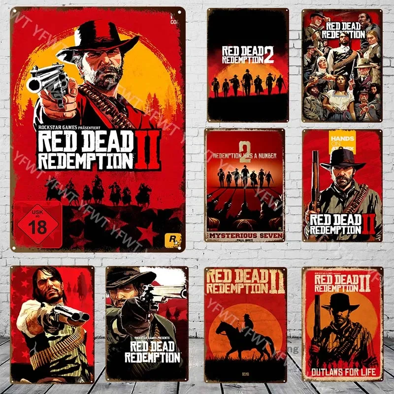 Red Dead Redemption Classic Game Metal Tin Sign Poster for Living Room Bedroom Game Room Decoration Game Lover Gift