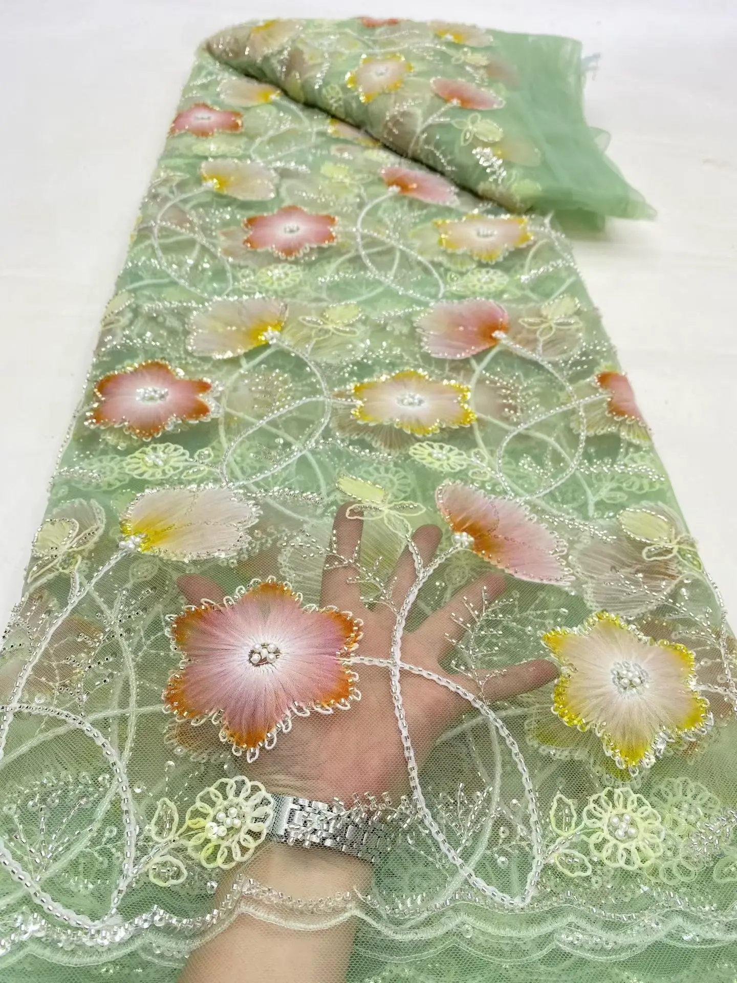 

High Quality 2025 African Lace Fabric Embroidery French Tulle Lace Pure Cotton Prom Dresses Latest Damask Wedding DP0462 5Yards