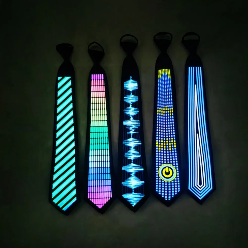 Rainbow LED Light Tie Adjustable Neon Flashing Glow Rave Party Necktie Narrow Hip-hop Luminous Cravat Night Club Bar Party Props