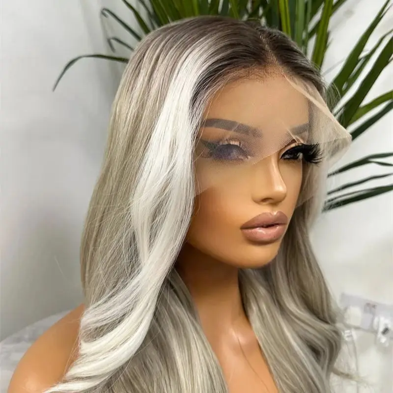 Perruque Lace Front Synthétique Longue Droite pour Femme, Cheveux Doux, Ombre, Couleur Blonde Légère et Agaçante, 13x4