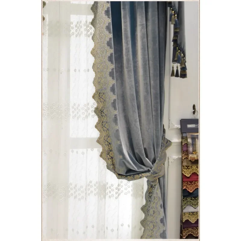 

Grace Decor Velvet High-grade Luxury Atmosphere Villa Classical Embroidered Custom Size Curtains For Living Room Bedroom Dining