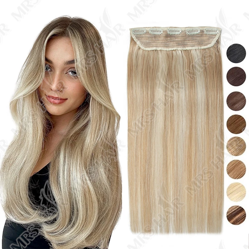 One Piece Clip In Hair Extensions Human Hair Real Natural Hair Extensions Straight Clip-On Hair Add Volume Hair Pieces  14