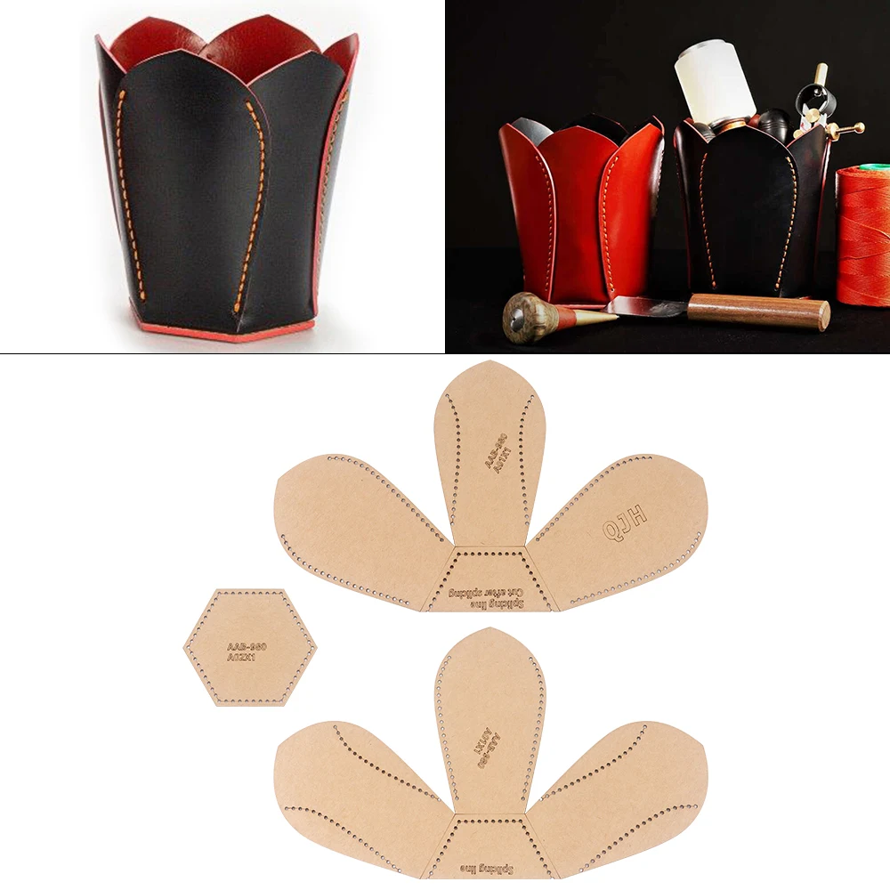 1 Set DIY Leder-Quiltvorlage, Kraftpapier-Schablone, Nähmuster-Zeichnung für handgefertigten Leder-Stifthalter/Werkzeugaufbewahrungsbox