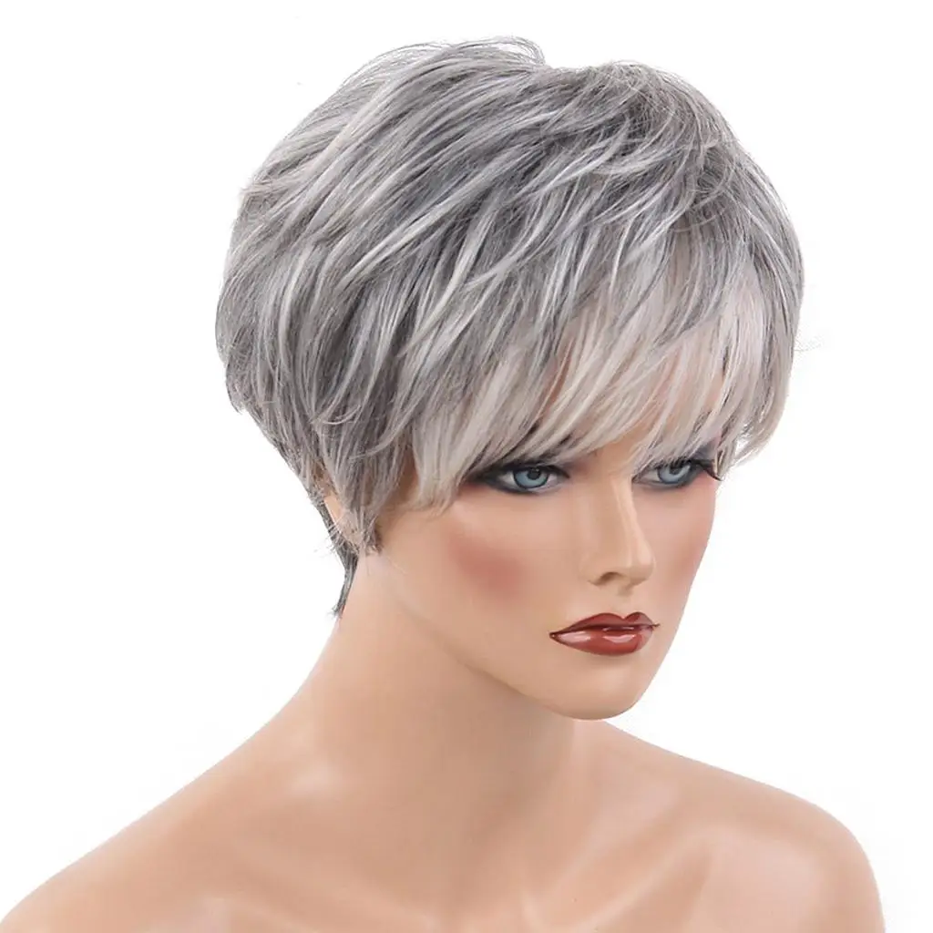 Short Straight 70% Real Mixed Memory Synthetic Fiber s Pixie Cut s for Women,Layered Fashion with