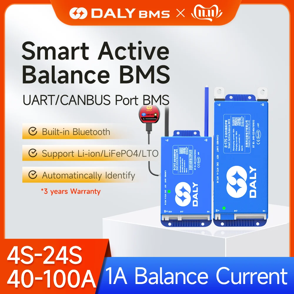 Daly 100balance  bms wifi bluetooth smart Active balance  4s-24S 40A-500A Lifepo4 Li-ion bms 4s bms lifepo4 100A 200A 250A