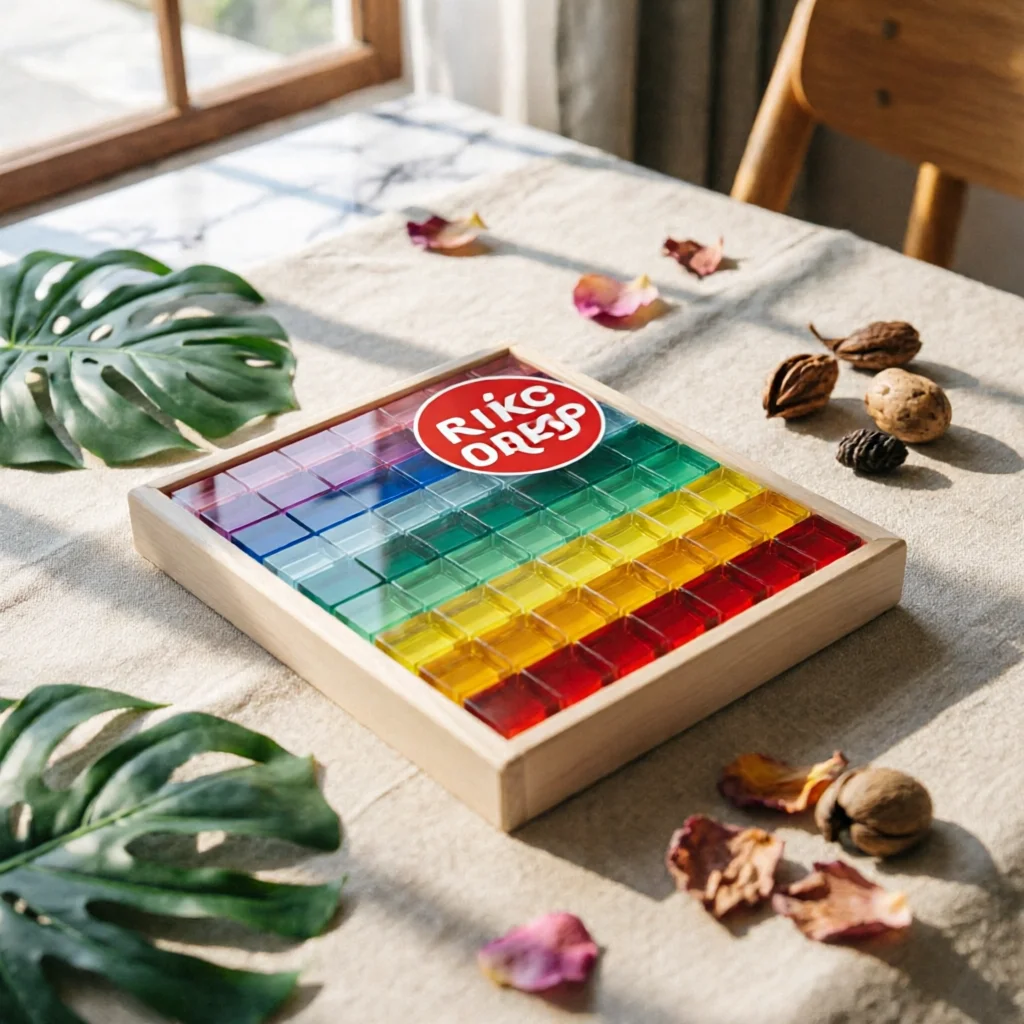 Acrylic Block Toy Board Child-Led Wooden Board with Acrylic Blocks Block Set with Wooden Pieces Geometric Sensory Blocks Stem