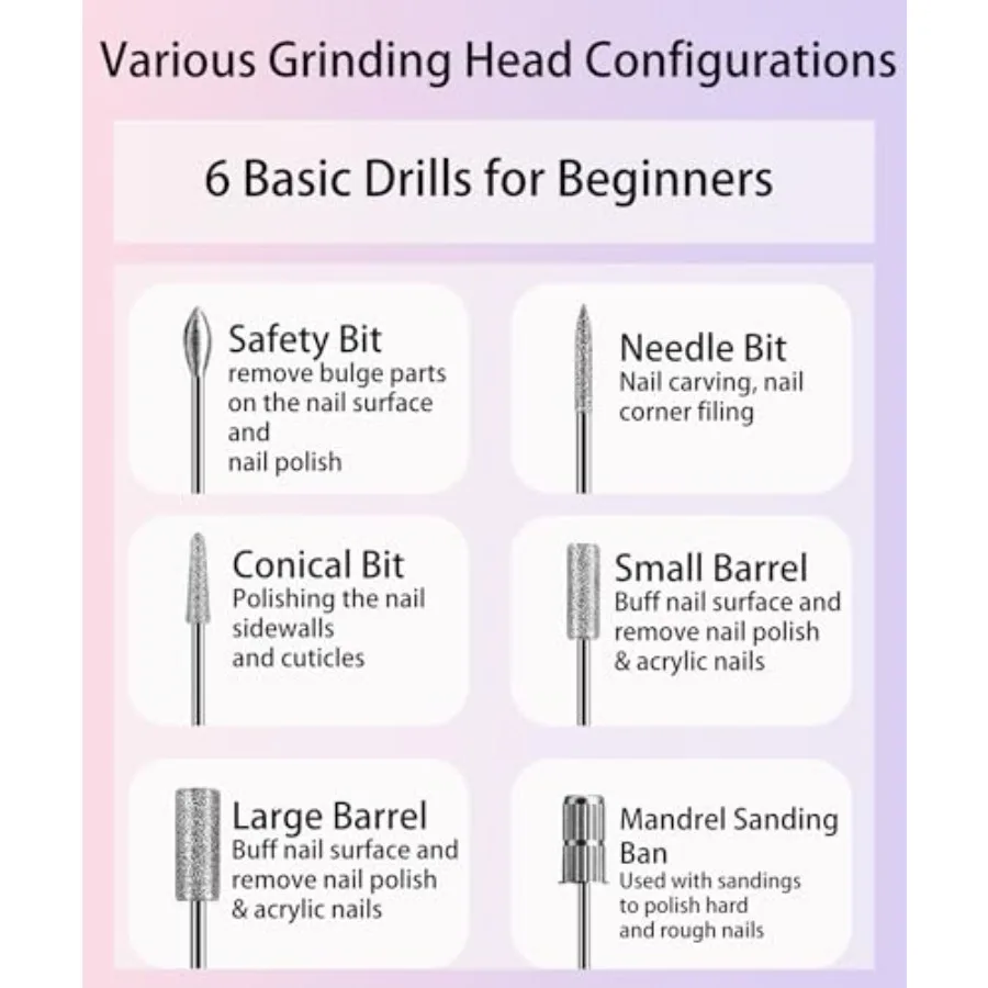 Broca elétrica sem fio para unhas em gel acrílico natural recarregável conjunto de manicure e pedicure com rotação de alta velocidade para