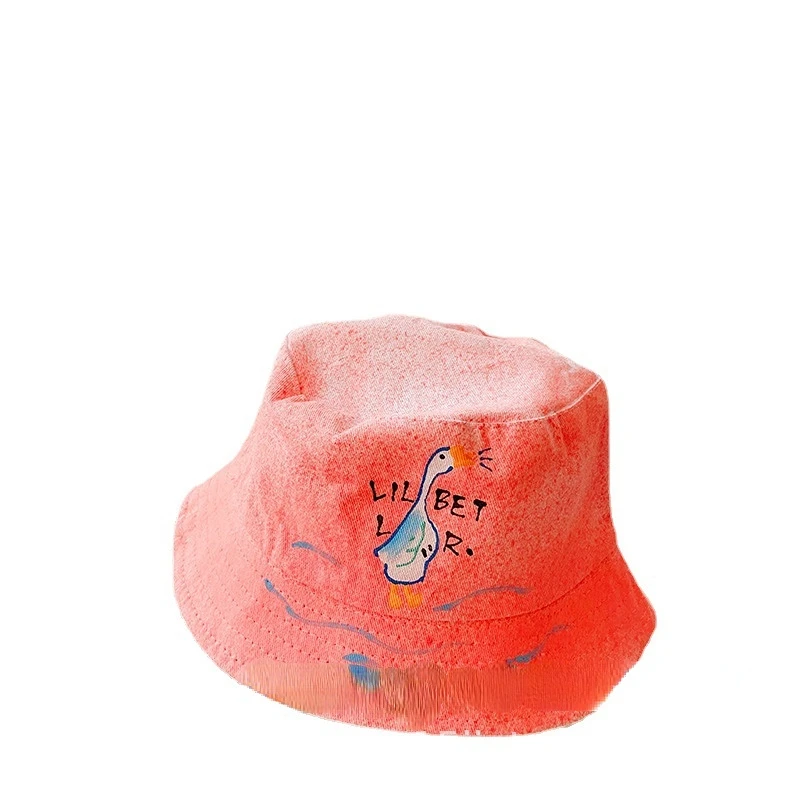 Spring and Summer Children's Fisherman Hat Boys and Girls Hand-painted Graffiti Goose Sun Hat Letter Printing Beach Sun Hat