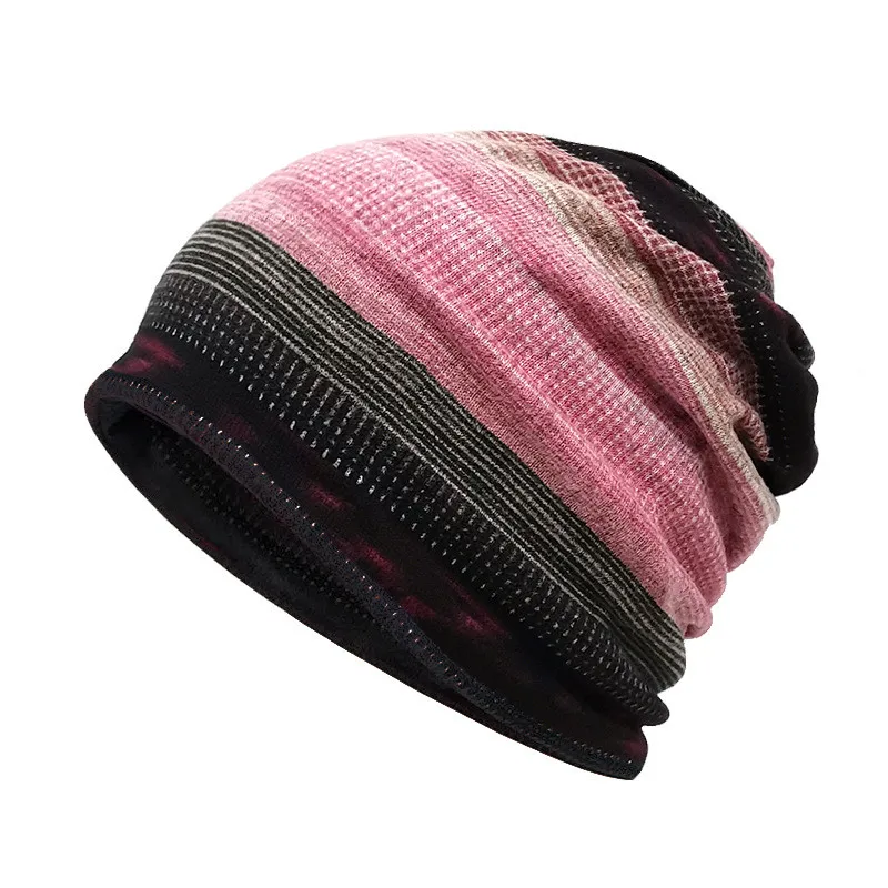 2023 Autumn And Winter Cotton Striped Print Thicken Knitted Hat Warm Skullies Cap Beanie Hat For Men and Women 15