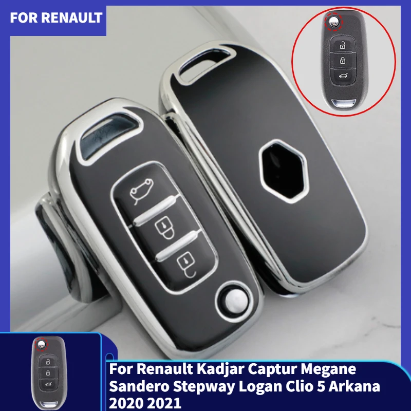 For Renault Kadjar Captur Megane Sandero Stepway Logan Clio 5 Arkana 2020 2021 TPU Car Flip Key Case Cover Key Protector