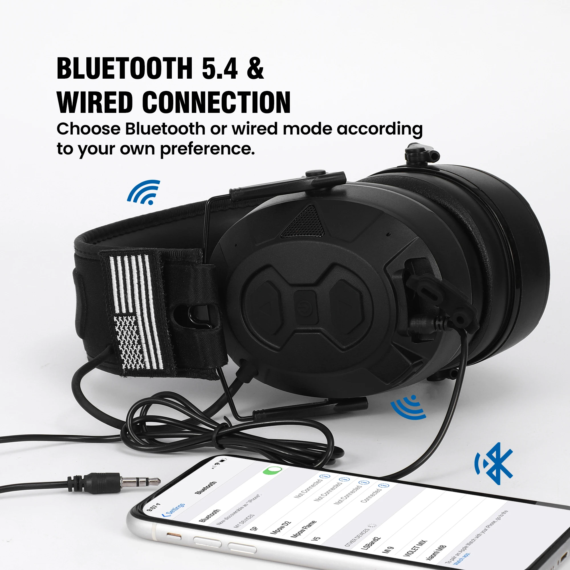 Tactical Electronic Shooting Earmuffs Bluetooth 5.3 Noise Canceling Headphones Ideal for Hunting & Woodworking