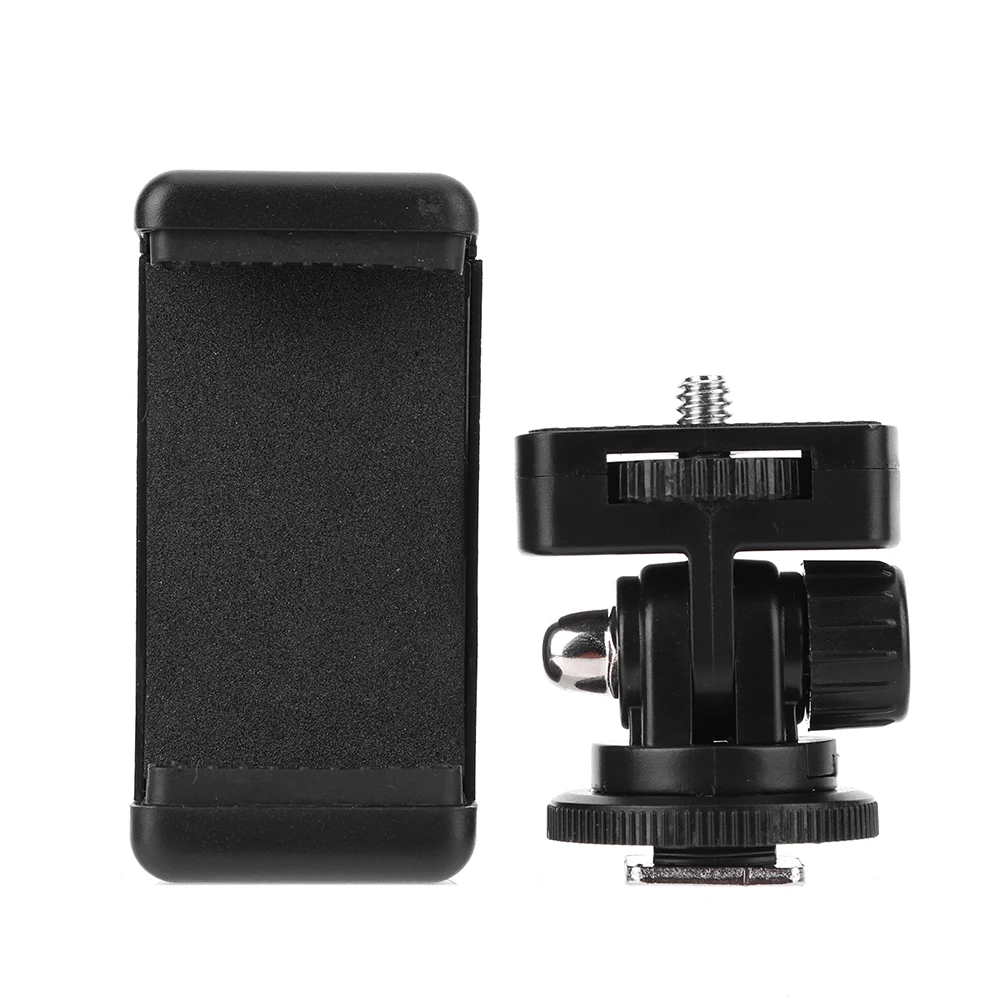 Hot Shoe Phone Holder com Cold Shoe Mount, Clipe para Smartphone, Rotativo, Grampo, Suporte para Canon, Nikon, Sony, DSLR Camera