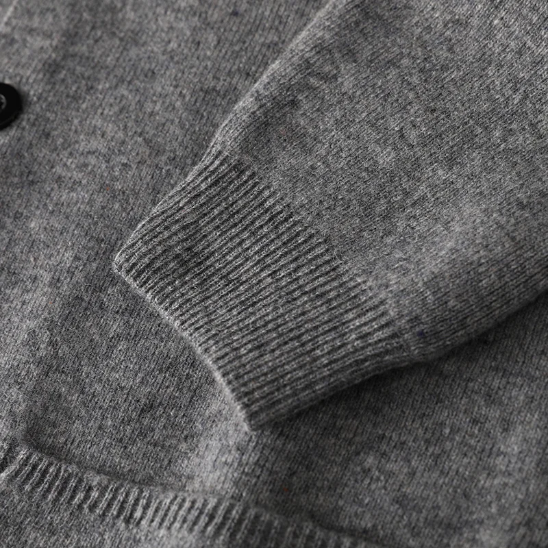 Spring and Autumn New Men's Casual Single Breasted Cardigan Color Block Polo Collar 100% Pure Wool Warm Thick style Sweater Coat