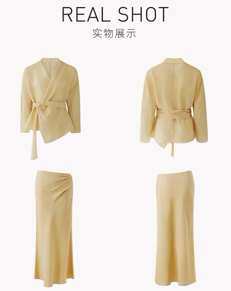 Abito da donna in lino naturale al 100% Top e gonna con lacci color kaki 2 pezzi Elegante nobile Business Casual Abbigliamento di lusso leggero