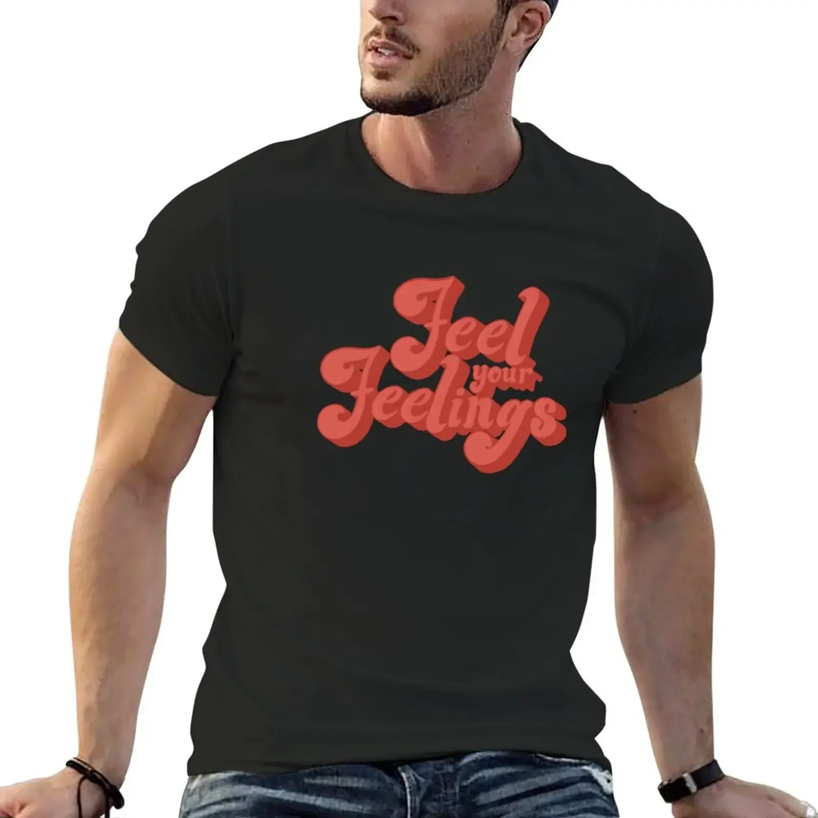 Feel Your Feelings Retro Hand Lettering T-Shirt plus sizes vintage sweat Men's t-shirts