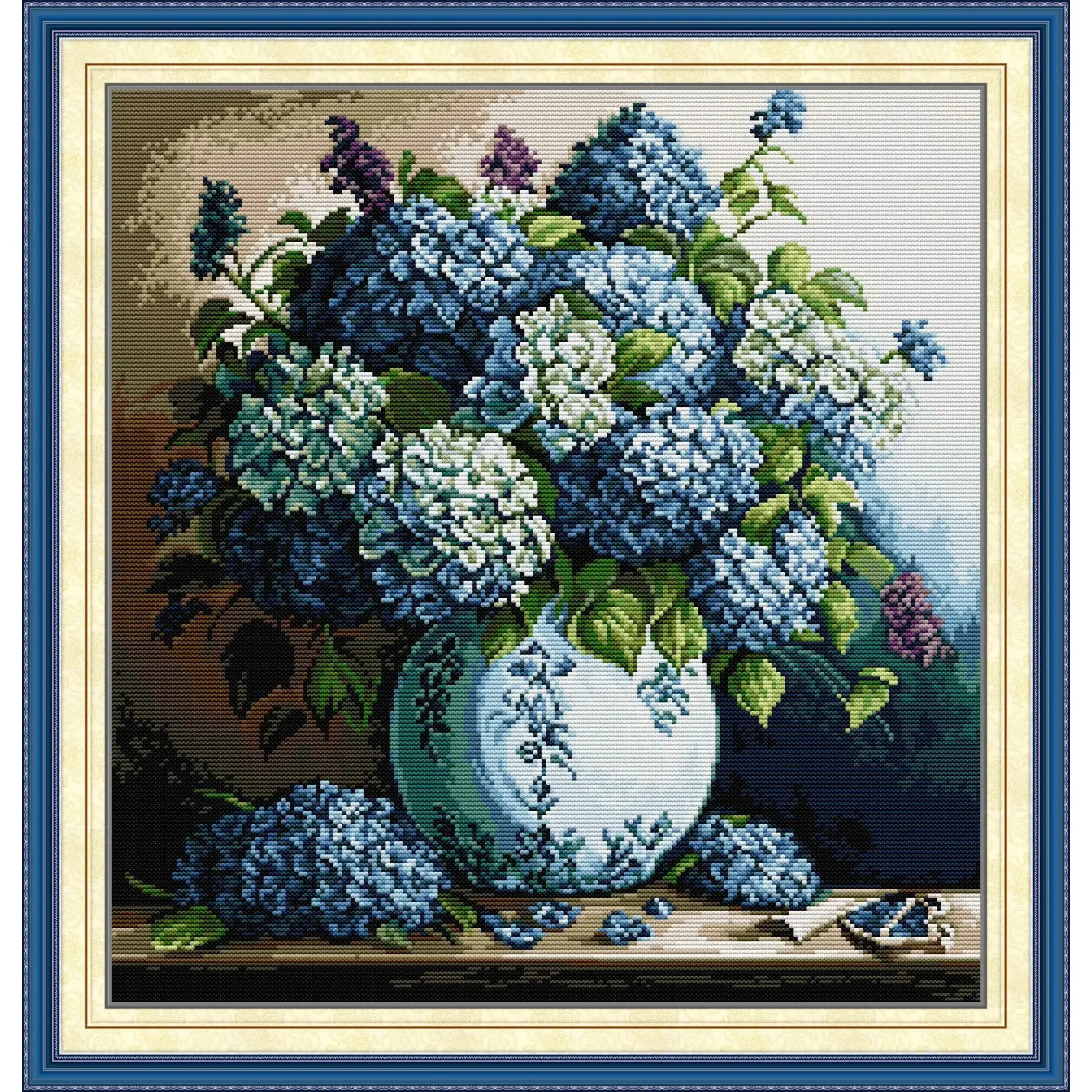 

Joy Sunday Pre-printed Cross Stitch Kit Easy Pattern Aida Stamped Fabric Embroidery Set-Blue Hydrangea 3