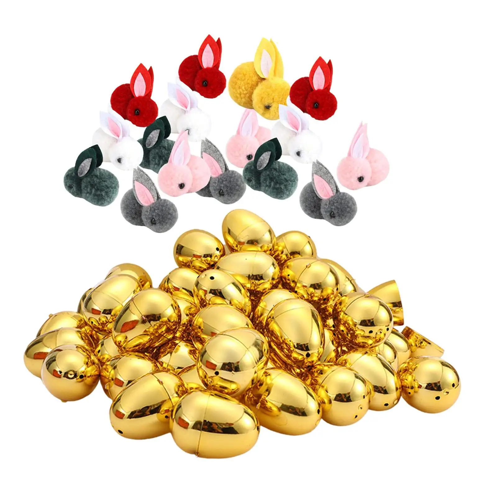 Easter Party Favors Golden Eggs with Soft Rabbits for Boys Girls Basket Stuffers Fillable Plastic Eggs for Classroom Prize