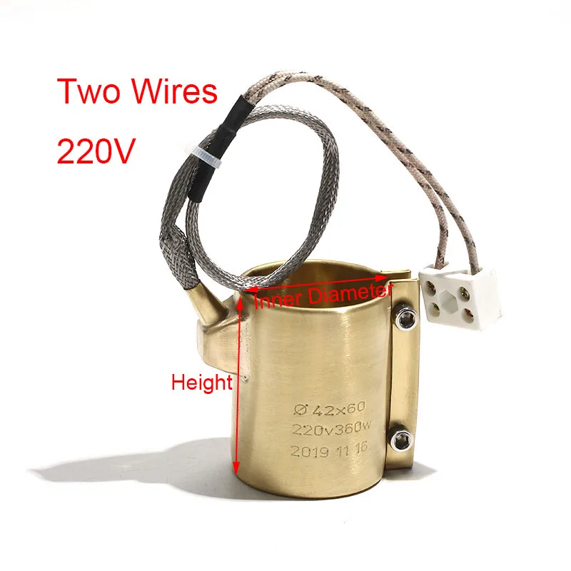 1PC 220V Electric Copper Barrel Brass Band Heater Ring ID 48/50/55mm Height 25-70mm For Injection Machine Heater 180-500W