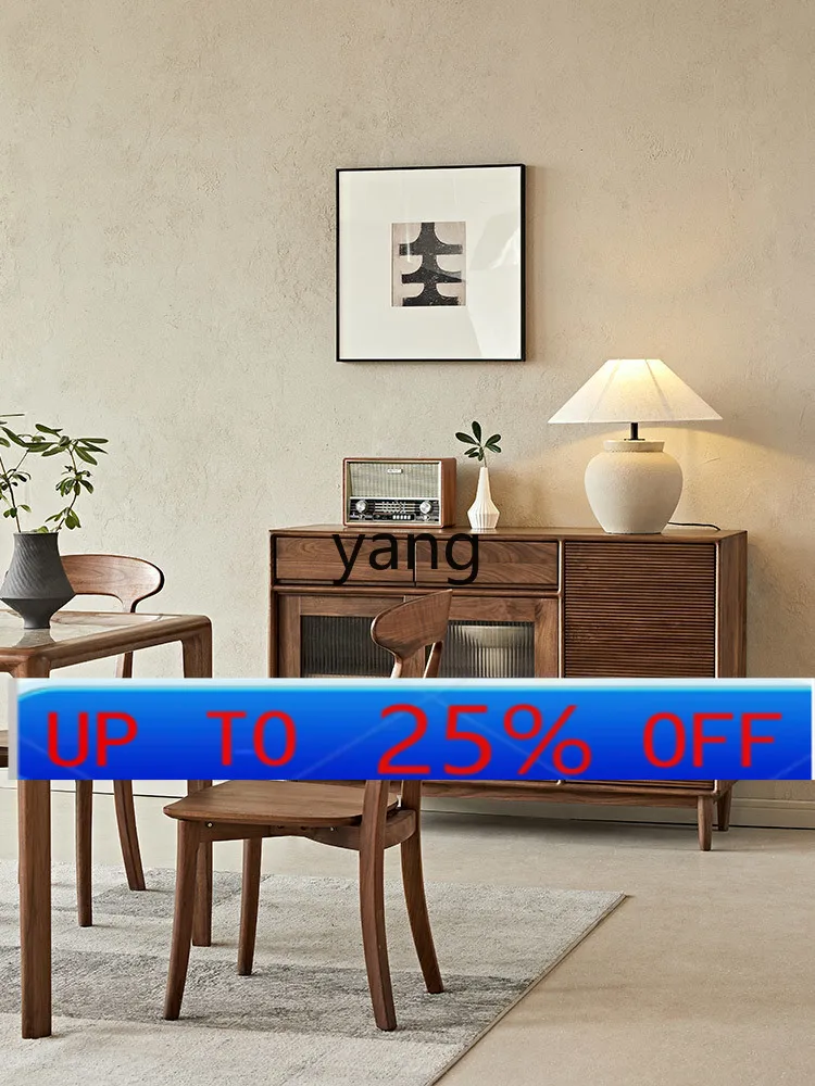 

YJQQ Black Walnut Side Cabinet Full Solid Wood Tea Cabinet Restaurant Glass Locker