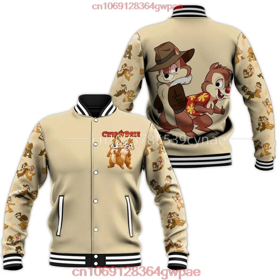 Disney-chaqueta Bomber con estampado de Chip N Dale para hombre y mujer, abrigo de béisbol de dibujos animados, ropa de calle Harajuku, Otoño, 2023