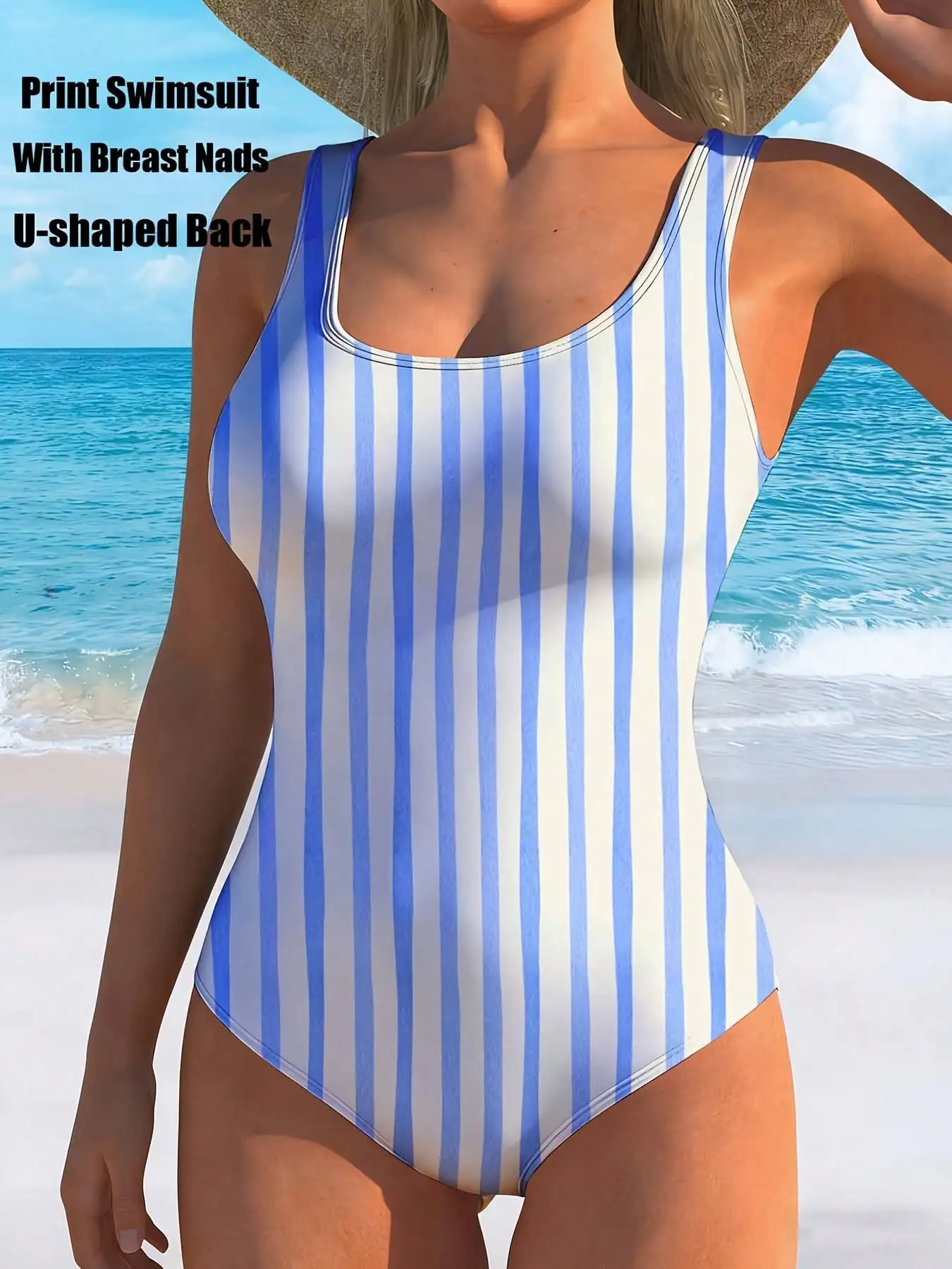 

Купальник с принтом и U-образной спинкой, женский, эластичный, быстросохнущий, цельный