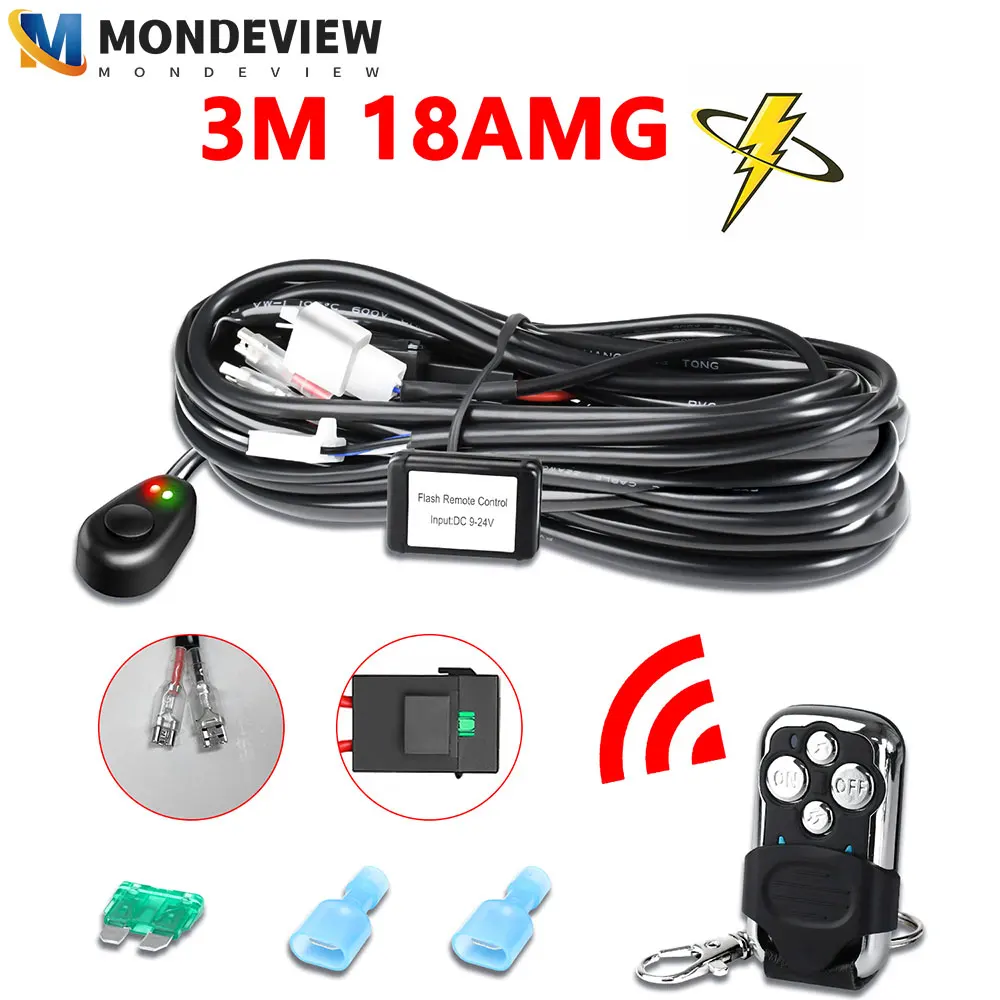 MONDEVIEW LED Car Headlight Harness Switch Kit Off-road Vehicle Work Light Relay Cable Wire For Truck Boat 480W 16V 3m Wire Kit