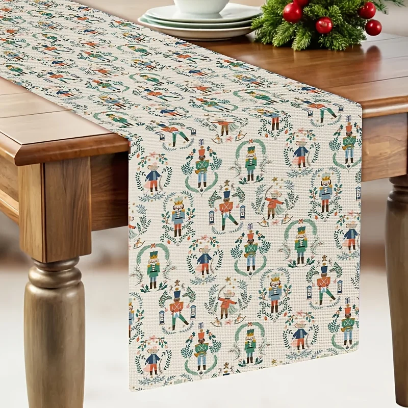 Christmas Nutcracker Linen Table Runner Party Table Decor Winter Xmas Holiday Kitchen Dining Table Runner Christmas Decorations