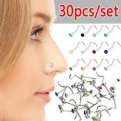 Delysia King 30pcs/set Women Punk Crystal Anti Allergy Nose Stud Bend Titanium Steel Body Puncture Jewellery