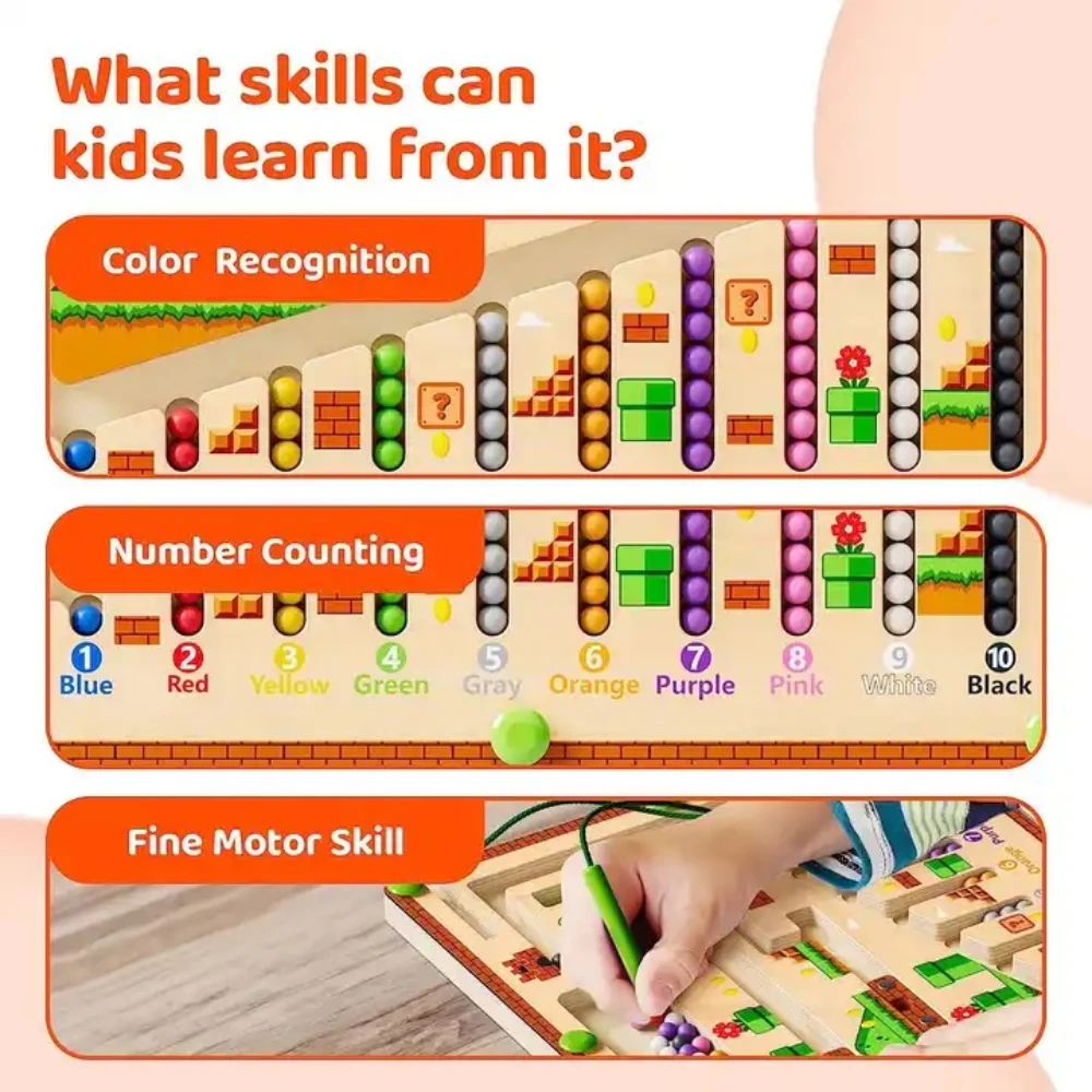 Children Montessori Wooden Toys Magnetic Color and Number Maze Montessori Learning Education Toys Color Matching Toys for Kids