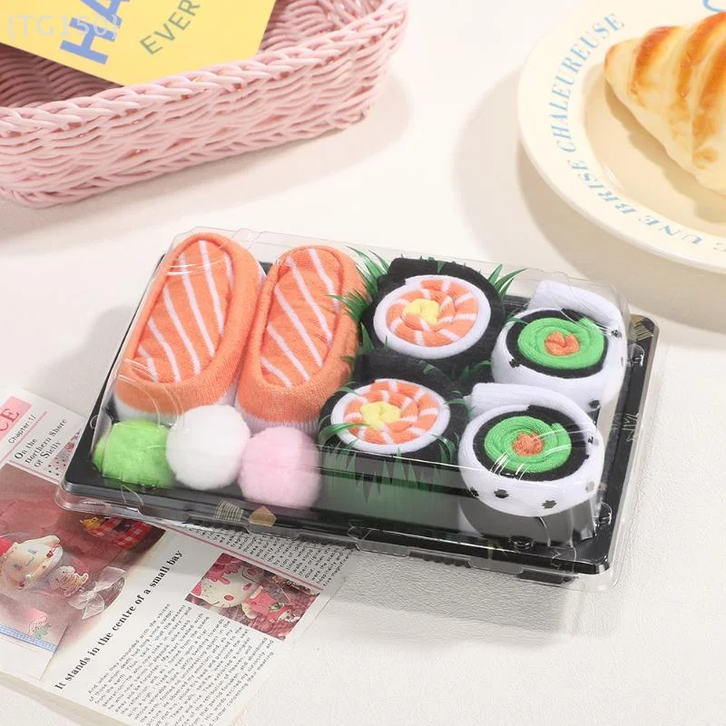 Set regalo di calzini divertenti Harajuku (3 paia) - Y2K Cotone a canna alta con motivo sushi salmone per tutti i giocatori