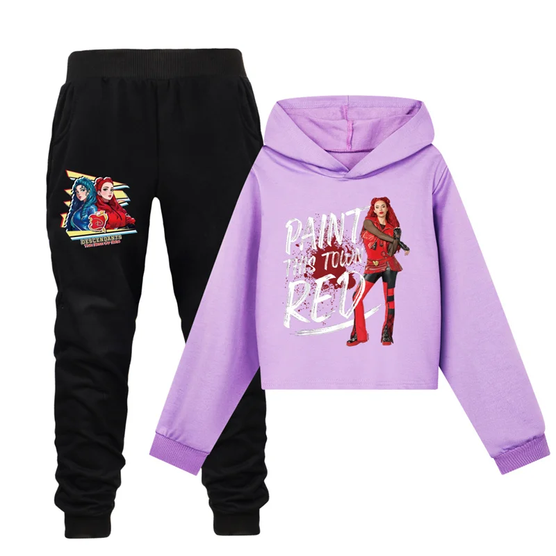 Nowy jesienny zestaw spodni z kapturem z długim rękawem Rise of Red Kids Descendants 4. Red Costume Girls Fashion Print Pullover Odzież dziecięca