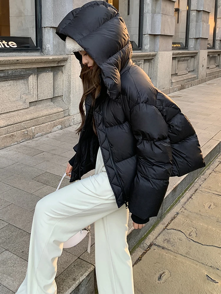 FSMG Fashion Solid Parkas Downcotton-padded Hooded Coat Women's Cropped Cotton Puffer Jacket Thick Cotton Padded Female Overcoat
