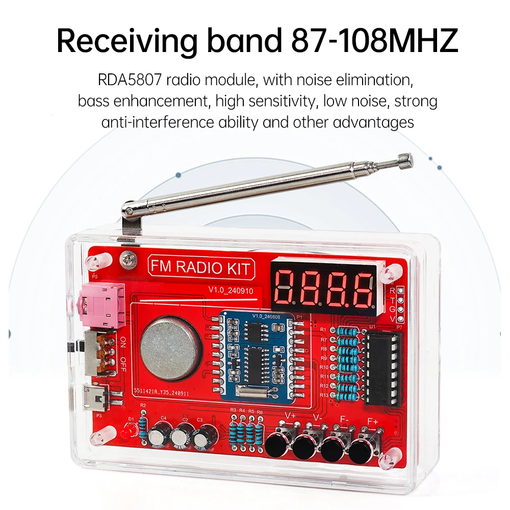  RDA5807 DIY FM Radio Electronic Kit Adjustable Frequency 87-108MHz Digital Display DIY Soldering Project Practice Solder