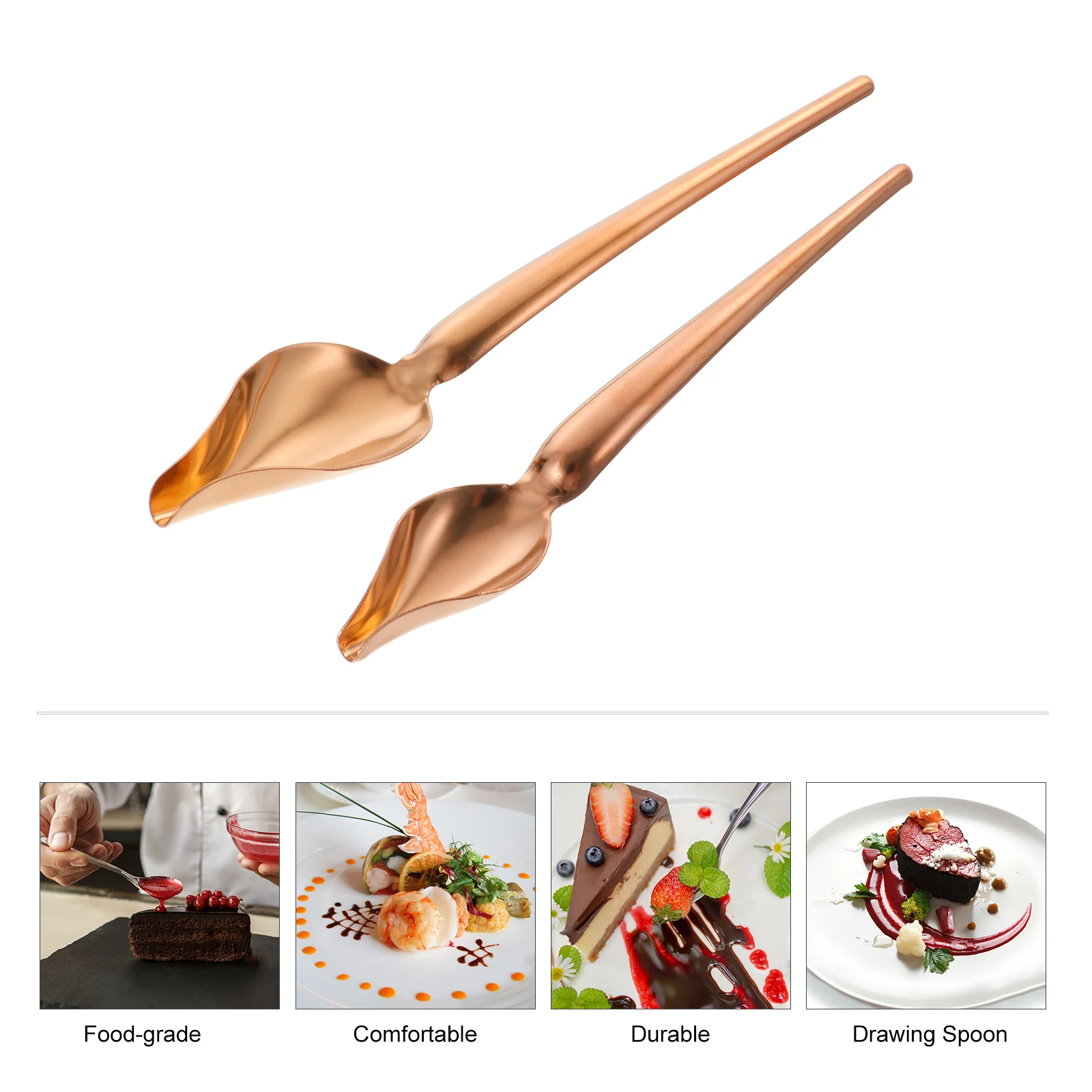 

2pcs Writing Spoon Food Grade Stainless Steel Decorating Spoon Smooth Handles for Baking Sauce Painting Precise